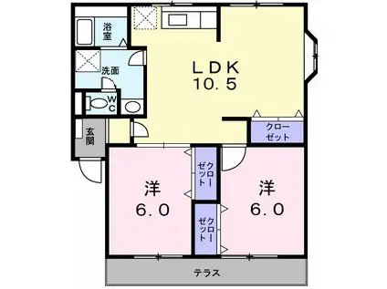 エスポワール(2LDK/1階)の間取り写真
