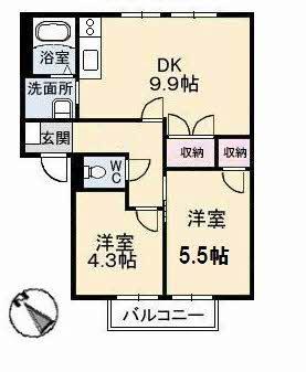フレグランス安江(2DK/2階)の間取り写真