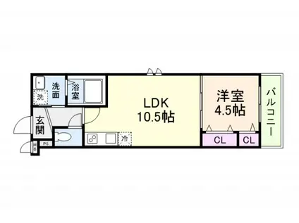 フジパレス中之島イースト(1LDK/1階)の間取り写真