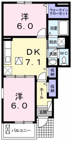 クレセント I(2DK/1階)の間取り写真