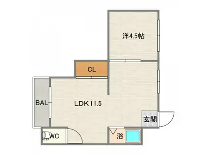 大和川パピレス(1LDK/4階)の間取り写真