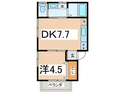 シーサイドツー(1DK/2階)の間取り写真