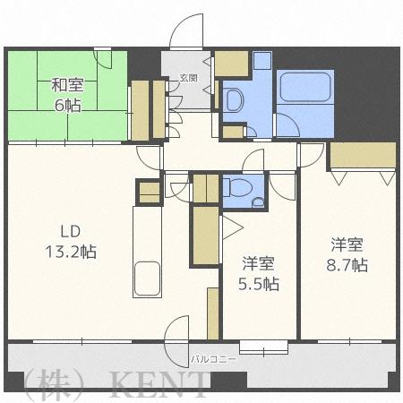 PRIME URBAN円山北四条(3LDK/3階)の間取り写真