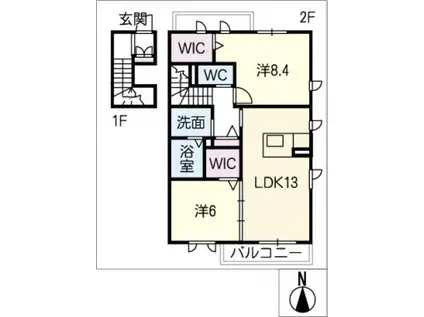 グレーヌデュボヌール(2LDK/2階)の間取り写真