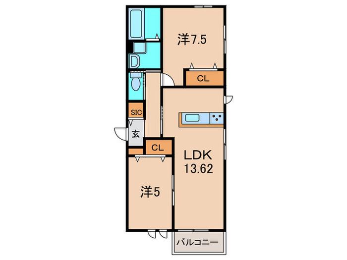 ルミエール野間北(2LDK/1階)の間取り写真