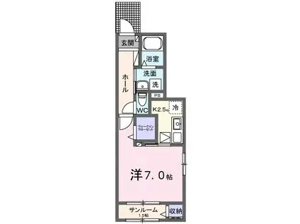 カルム古市橋(1K/1階)の間取り写真