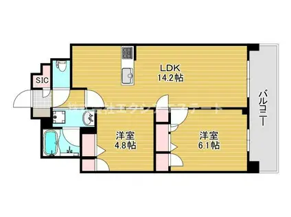 リビエナ グラン 新梅田(2LDK/7階)の間取り写真
