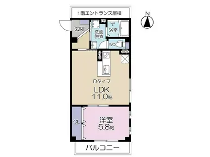 グレイスコート寿宝(1LDK/2階)の間取り写真