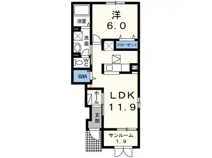 リヴ・ブライトバーク(1LDK/1階)の間取り写真