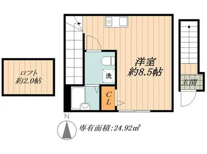 ビバリーヒルズ西伊興(ワンルーム/2階)の間取り写真