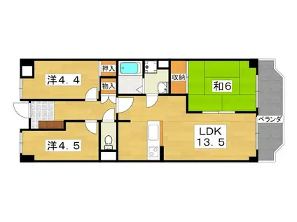 ローズハイツ香里園2号棟(3LDK/8階)の間取り写真