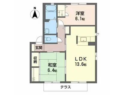 ベルローズ(2LDK/1階)の間取り写真