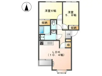 メルヴェールFUJIMORI(2LDK/1階)の間取り写真
