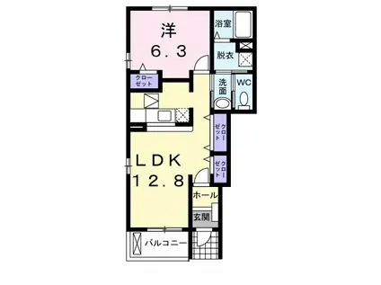 リヴェールII(1LDK/1階)の間取り写真