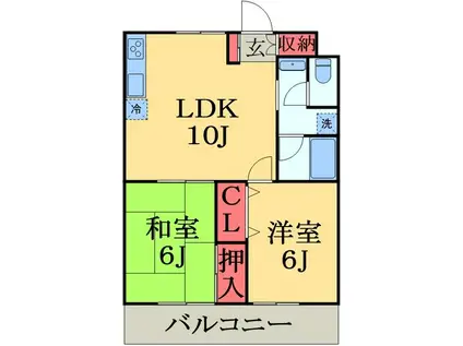 上志津田中ハイツA棟(2LDK/2階)の間取り写真