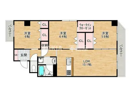 グラート西田辺(3LDK/9階)の間取り写真