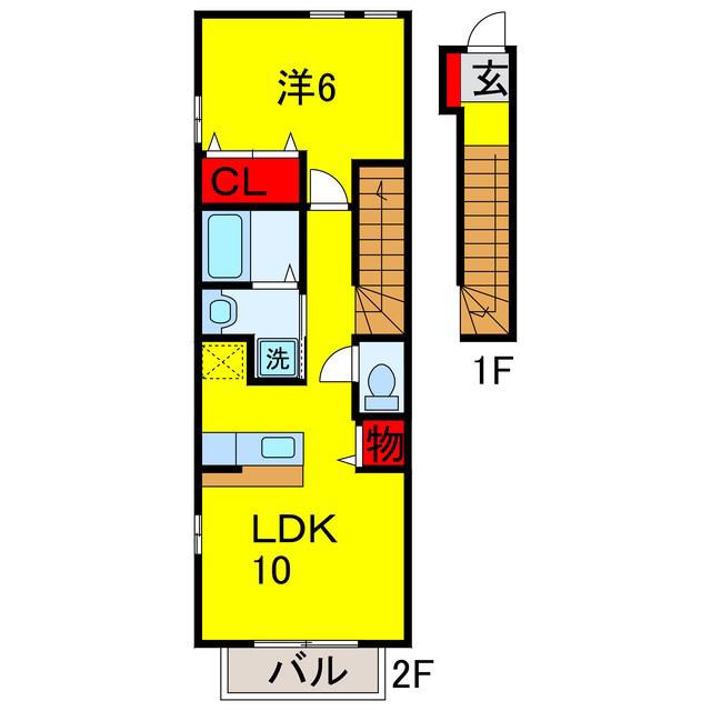 アヴェニール ロジュマン(1LDK/2階)の間取り写真