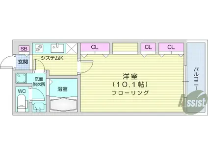リブリ・2(1K/3階)の間取り写真