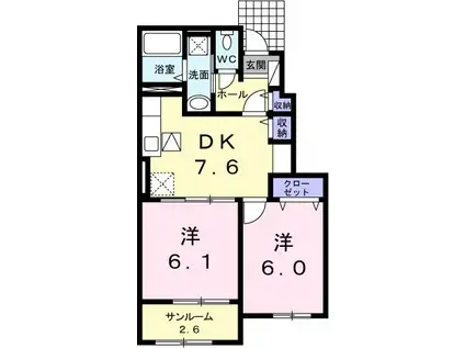 サンシャイン マキ D(2DK/1階)の間取り写真