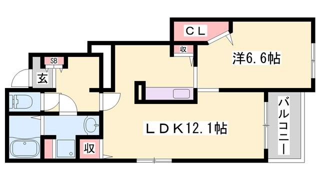 ＪＲ山陽本線 上郡駅 徒歩7分 2階建 築12年(1LDK/1階)の間取り写真