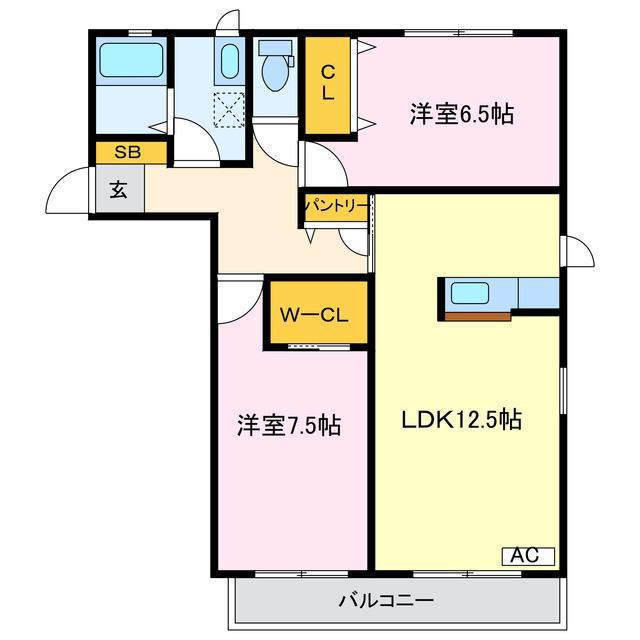 シャーメゾン毛倉 A棟(2LDK/2階)の間取り写真