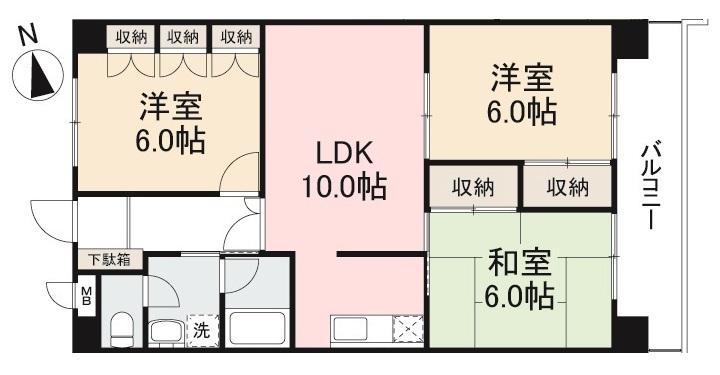 リバーサイド茜(3LDK/4階)の間取り写真