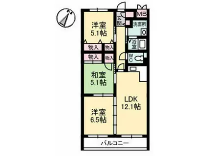 グランリューくるめ木(3LDK/3階)の間取り写真