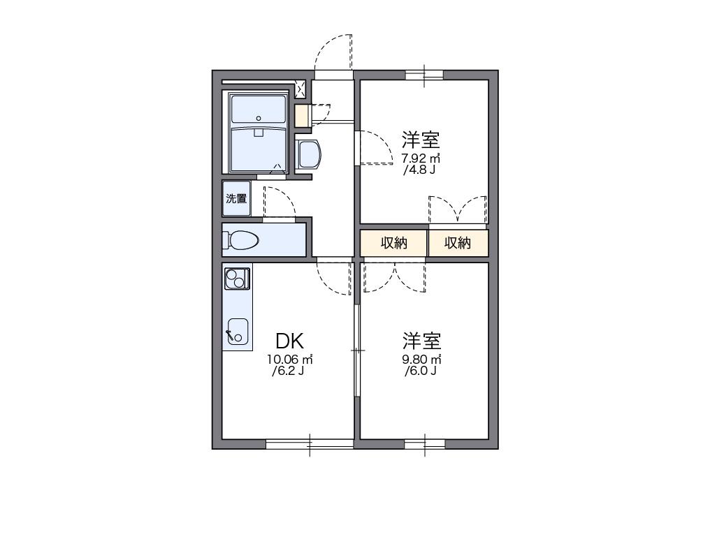 レオパレス西宮北B(2DK/1階)の間取り写真