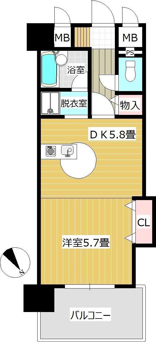 FLEX21久留米一番街 805号(1DK/8階)の間取り写真