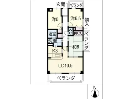 ヒルトップ藤ヶ丘(3LDK/6階)の間取り写真