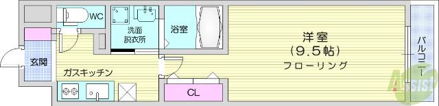 ロージェ泉中央(1K/1階)の間取り写真