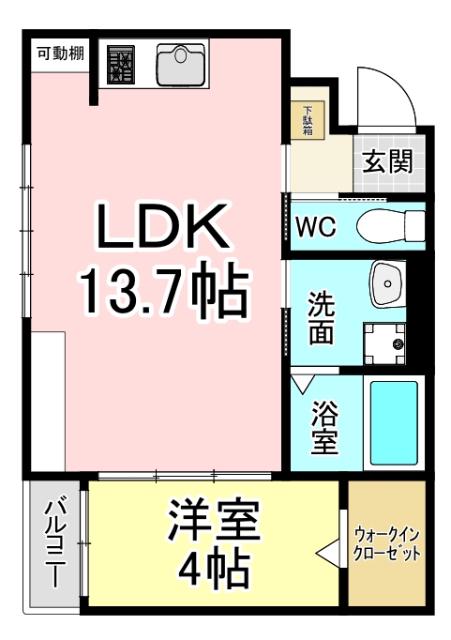 LILA城野(1LDK/1階)の間取り写真