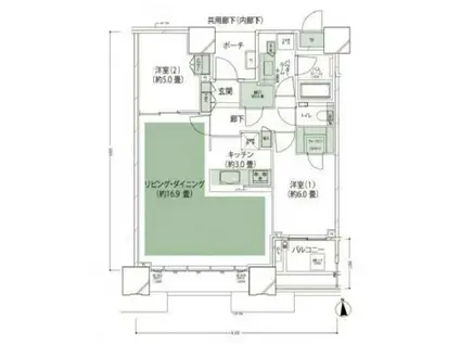 DEUX TOURS CANAL&SPA イースト(2LDK/34階)の間取り写真