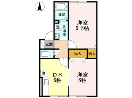 アヴァンティ浜田 B棟(2DK/1階)の間取り写真