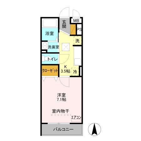 オークヒル大成(1K/1階)の間取り写真