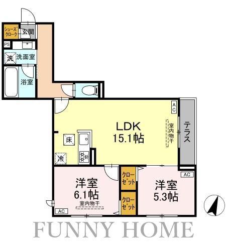 セレスティア船橋II(2LDK/1階)の間取り写真
