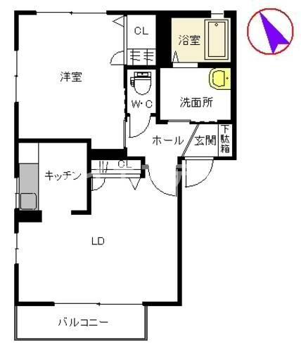 リブエールカーサ(1LDK/2階)の間取り写真