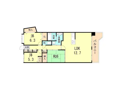 オーズタウンウエストスクエア2番館(3LDK/7階)の間取り写真