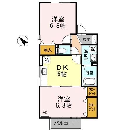 フルーレコート(2DK/2階)の間取り写真