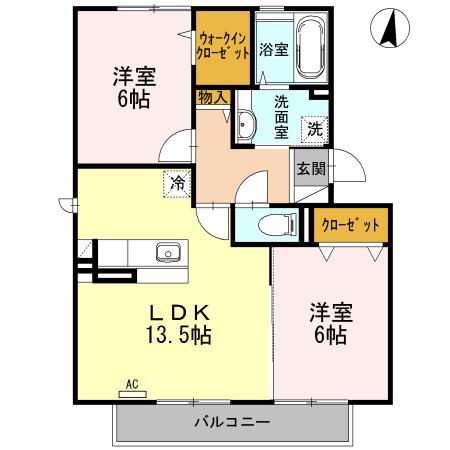 サンパティークC棟(2LDK/2階)の間取り写真