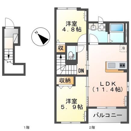 サンセールII(2LDK/2階)の間取り写真