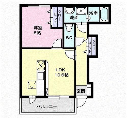 サンブレス(1LDK/1階)の間取り写真