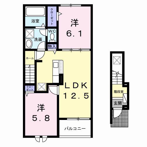 ＪＲ常磐線 日立駅 徒歩42分 2階建 築1年(2LDK/2階)の間取り写真
