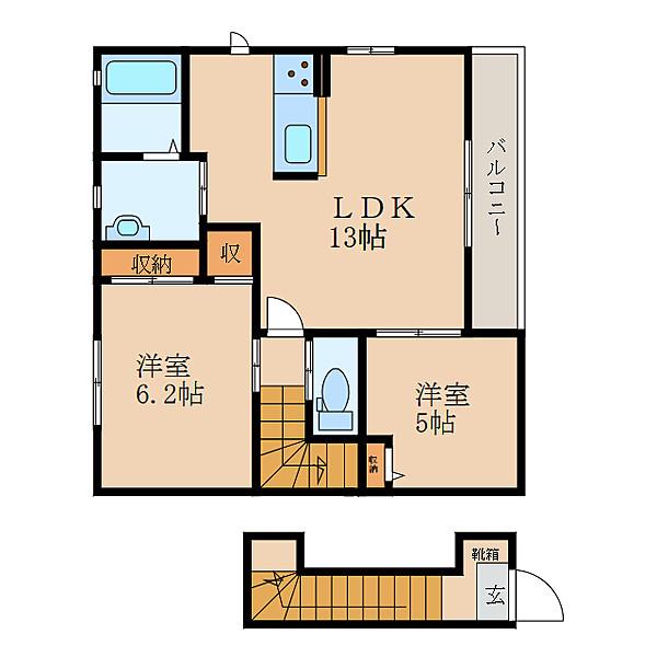 シャーメゾンエテルノ(2LDK/2階)の間取り写真