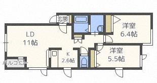 カーサ・ファミリア白石(2LDK/1階)の間取り写真