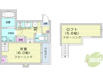 ハーモニーテラス福住町Ⅱ(1K/1階)の間取り写真