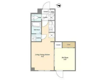 ウェルスクエアイズム千川II(1LDK/1階)の間取り写真