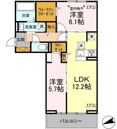 グランテージ海神I(2LDK/1階)の間取り写真