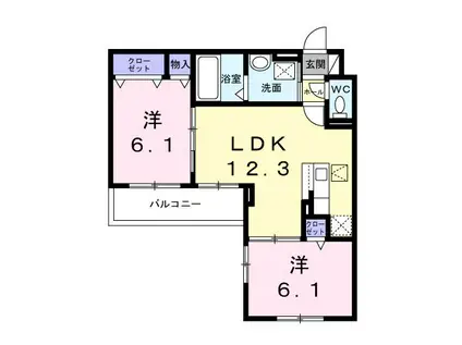 HILL COURT 水無瀬(2LDK/1階)の間取り写真