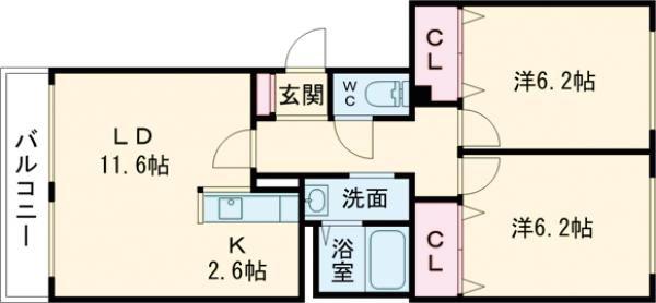 ベネフィット フルール(2LDK/4階)の間取り写真